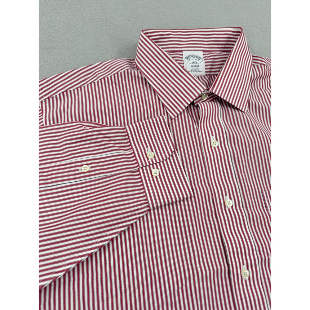 Brooks Brothers Regent Men's Long Sleeve Dress Shirt 17.5 32/33 Red Striped - Picture 3 of 9